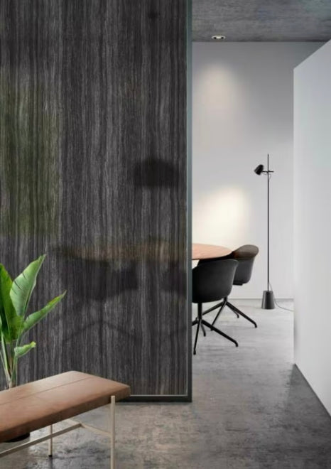 3M Travertine Black SH2BKTV : Stone Style Window Film shown installed.
