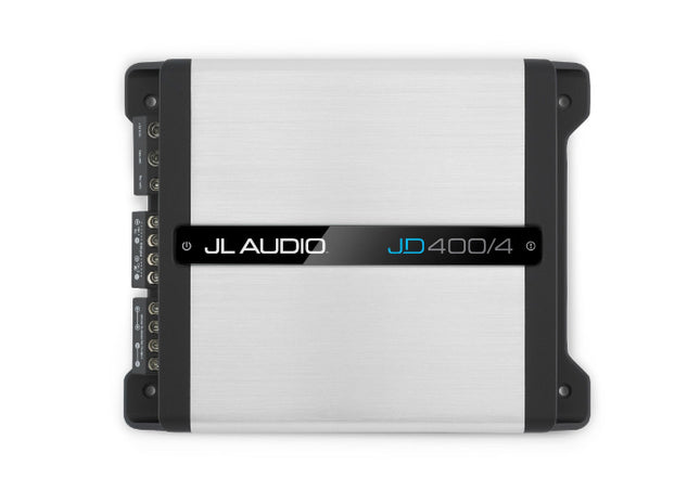 JL Audio JD400/4 : 100W or 75W 4ch Amplifier @ 2Ω or 4Ω, top side.