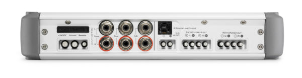 JL Audio MHD900/5-24V : 5ch 24V Marine Amplifier, connections side.