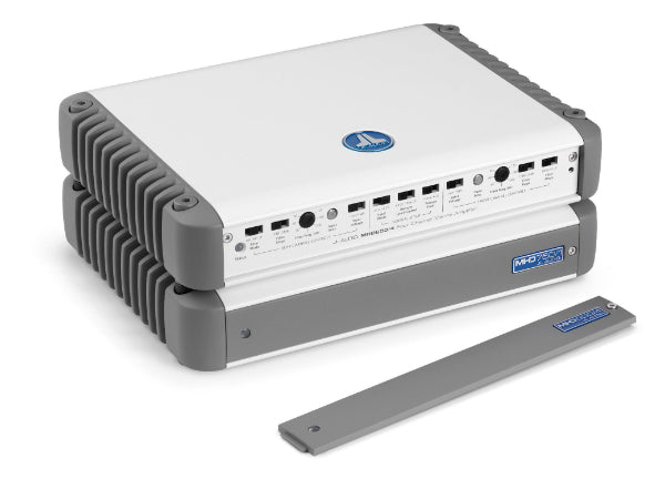 JL Audio MHD900/5-24V : 5ch 24V Marine Amplifier, shown in stackable configuration.