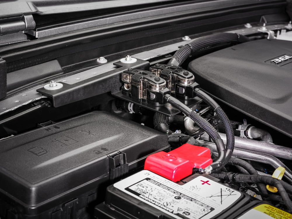 JL Audio SBA-J-JL-FHB : Under Hood Mount Fuse Holder Bracket, shown installed.