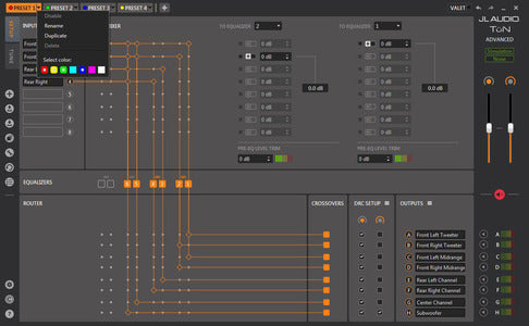 JL Audio TwK-88 : 8ch Digital System Tuning DSP, settings section.