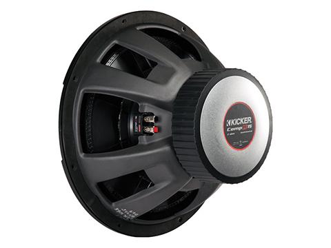 500W 12" Subwoofer Driver, 2Ω or 4Ω DVC : Kicker 43CWR12, rear view.