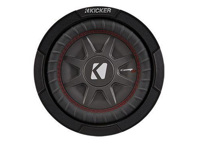 Kicker 43CWRT8 : 300W 8" Thin Subwoofer Driver, 2Ω Dual Voice Coil, front side.