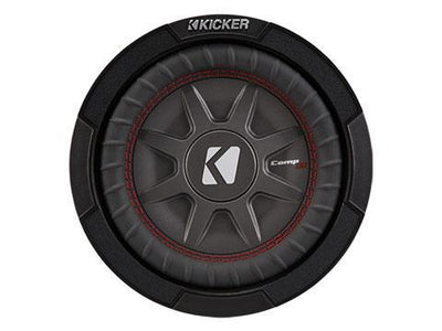Kicker 43CWRT8 : 300W 8" Thin Subwoofer Driver, 2Ω Dual Voice Coil, front side.